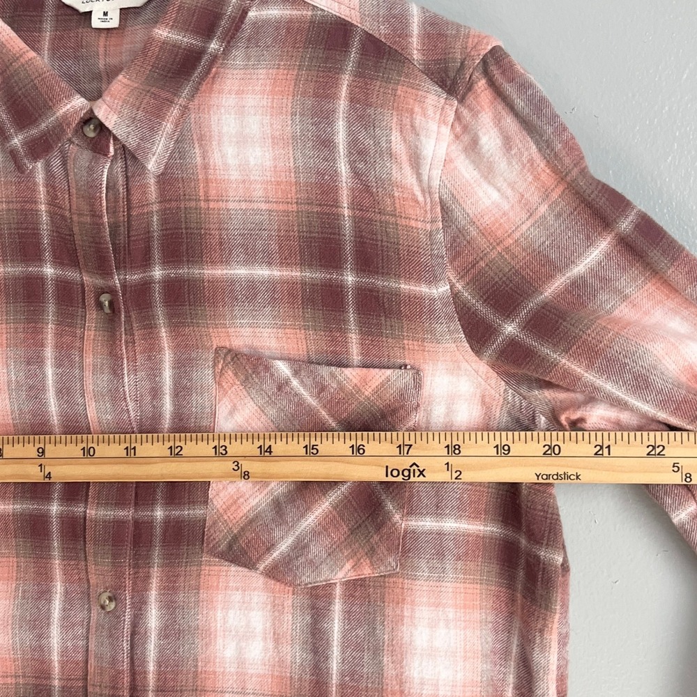 Lucky Brand Womens Peach Plaid Flannel Button Up Shirt Western Size‎ Medium - Picture 6 of 7